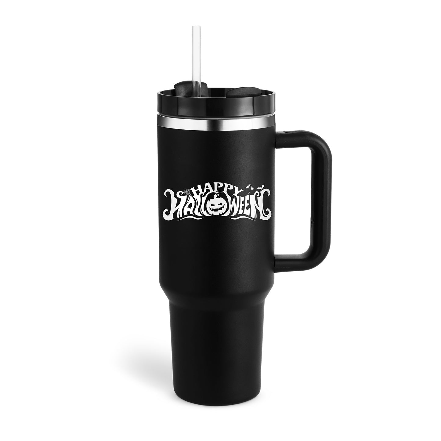 Vaso de 40 oz con asa, pajita aislante, de acero inoxidable, a prueba de derrames, taza de café al vacío con tapa, taza cónica.