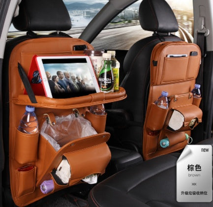 Bolsa de almacenamiento de cuero PU para coche, bandeja multifunción para el respaldo del asiento, bolsa colgante, organizador impermeable para coche