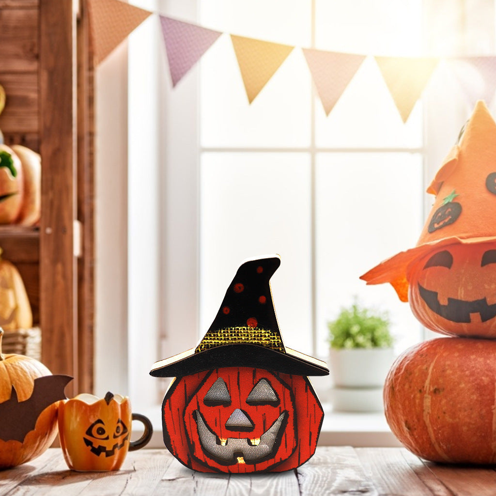 Lámpara de calabaza de madera creativa para Halloween, decoraciones de Halloween
