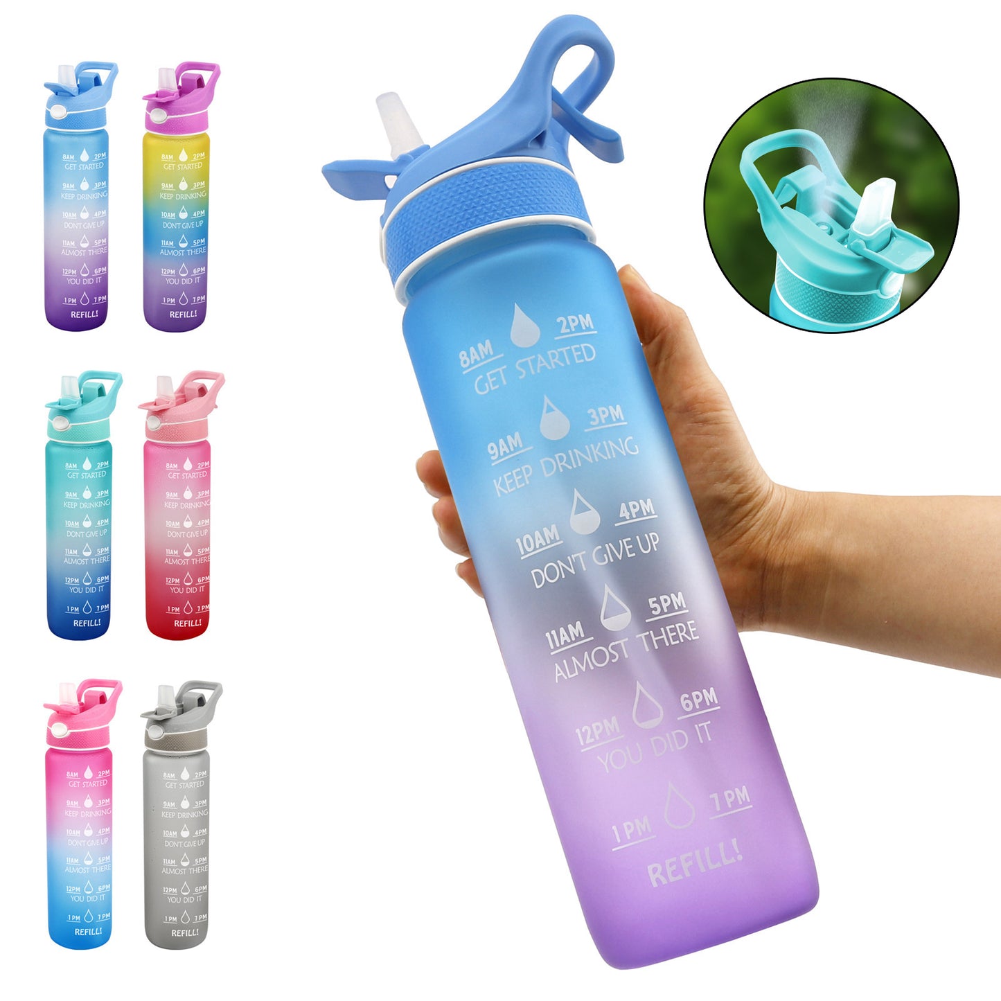 Botella de agua deportiva con tapa de rebote y pajita