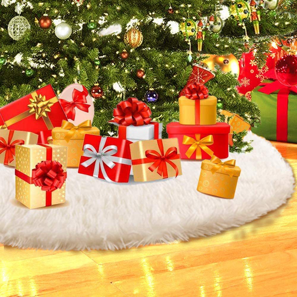 Falda de árbol de Navidad blanca de piel sintética de felpa, alfombra para árbol de Navidad, adornos para árbol de Navidad, decoración para Año Nuevo, Navidad, decoración del hogar