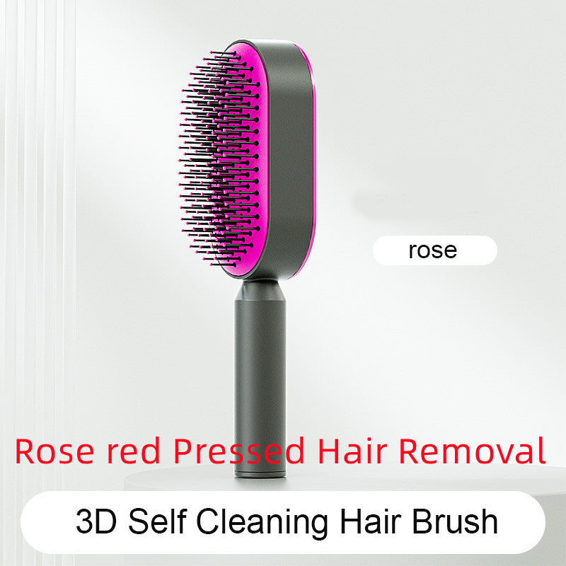 Cepillo autolimpiante para el cabello para mujeres, con una sola tecla, para la pérdida del cabello, masajeador de bolsas de aire, peine para el cuero cabelludo, cepillo antiestático.