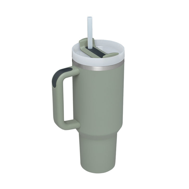 Vaso de 40 oz con asa, pajita aislante, de acero inoxidable, a prueba de derrames, taza de café al vacío con tapa, taza cónica.