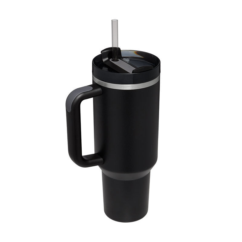 Vaso de 40 oz con asa, pajita aislante, de acero inoxidable, a prueba de derrames, taza de café al vacío con tapa, taza cónica.