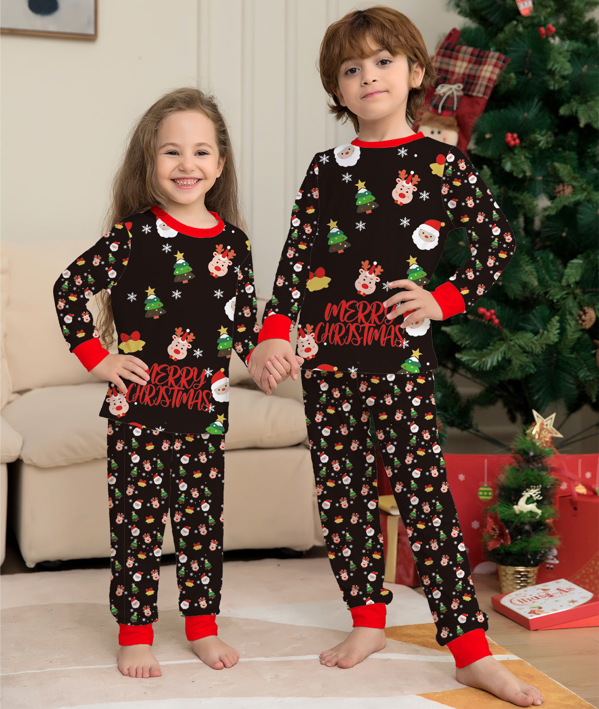 Conjunto de pijamas navideños familiares a juego. Pijamas navideños para la familia. Pijamas navideños. Ropa de dormir navideña.