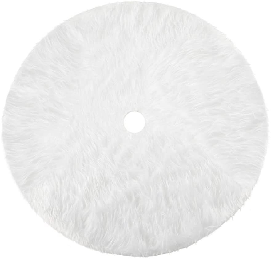 Falda de árbol de Navidad blanca de piel sintética de felpa, alfombra para árbol de Navidad, adornos para árbol de Navidad, decoración para Año Nuevo, Navidad, decoración del hogar