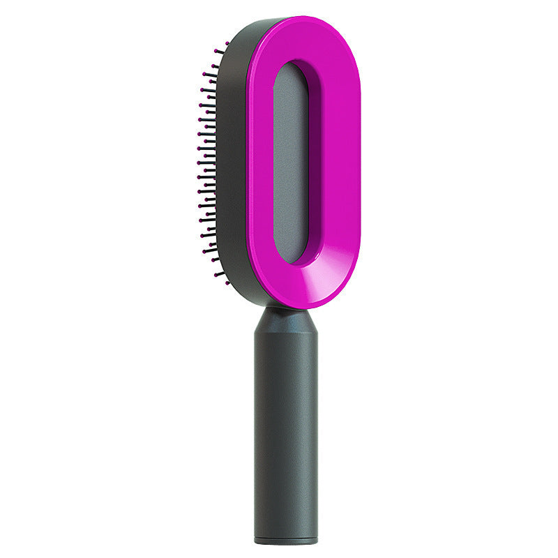 Cepillo autolimpiante para el cabello para mujeres, con una sola tecla, para la pérdida del cabello, masajeador de bolsas de aire, peine para el cuero cabelludo, cepillo antiestático.
