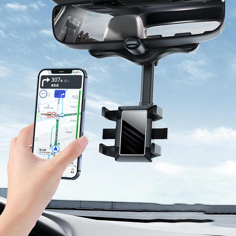 Soporte para teléfono con espejo retrovisor para coche, giratorio y retráctil, multifuncional, 360 grados, apto para todos los teléfonos móviles y coches.