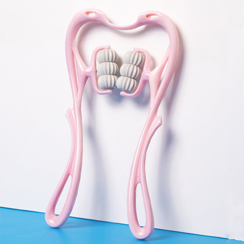 Masajeador de cuello manual de seis ruedas con rodillos de masaje para aliviar el dolor.