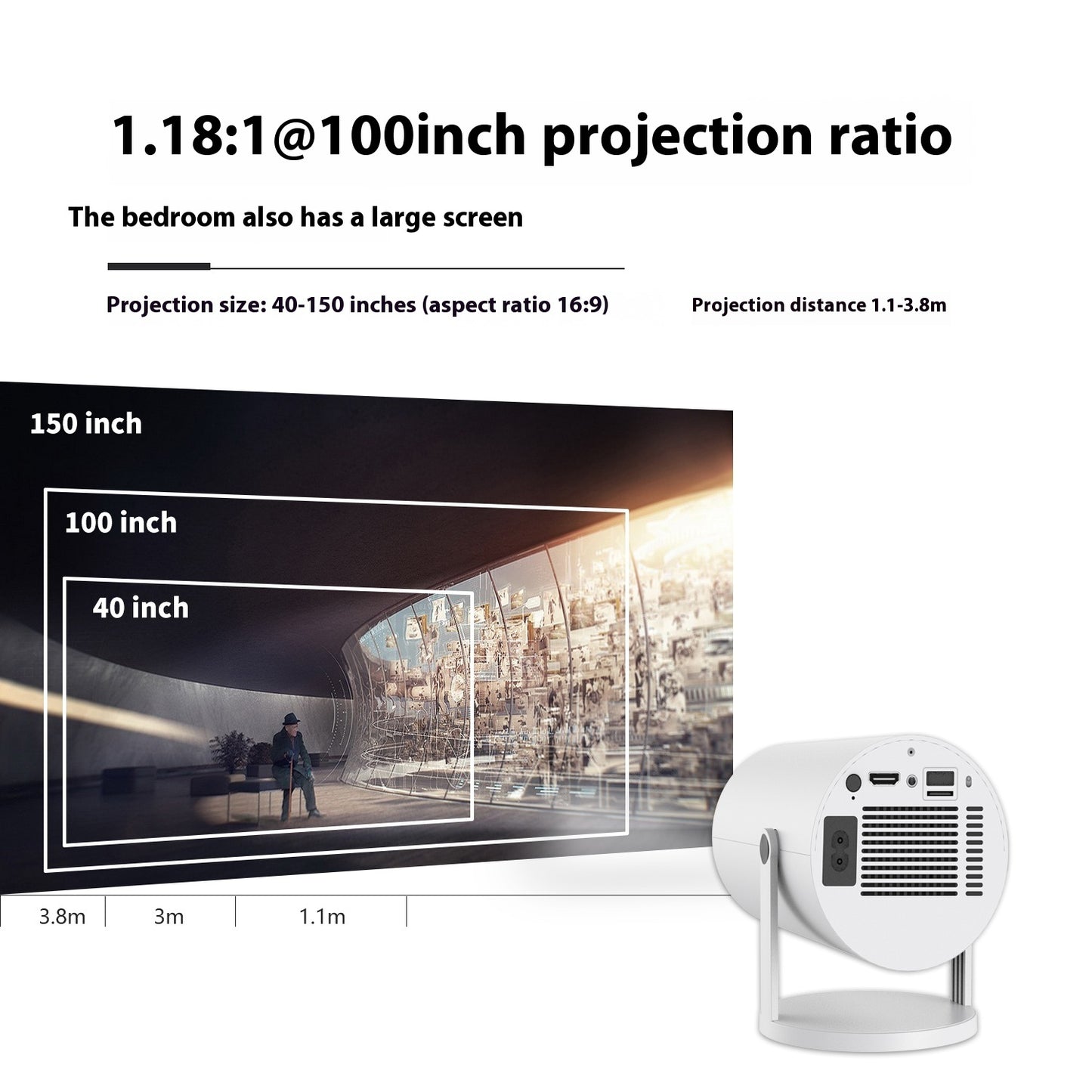 Proyector portátil pequeño y recto para uso doméstico, ángulo de proyección de 180 grados, enfoque automático, proyector de vídeo doméstico.