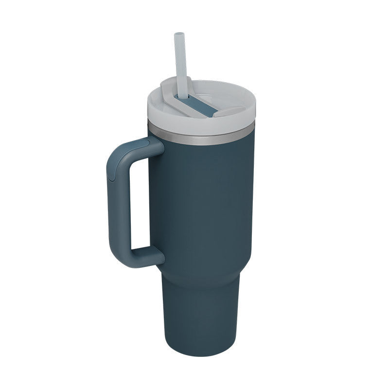 Vaso de 40 oz con asa, pajita aislante, de acero inoxidable, a prueba de derrames, taza de café al vacío con tapa, taza cónica.