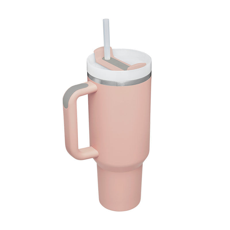 Vaso de 40 oz con asa, pajita aislante, de acero inoxidable, a prueba de derrames, taza de café al vacío con tapa, taza cónica.