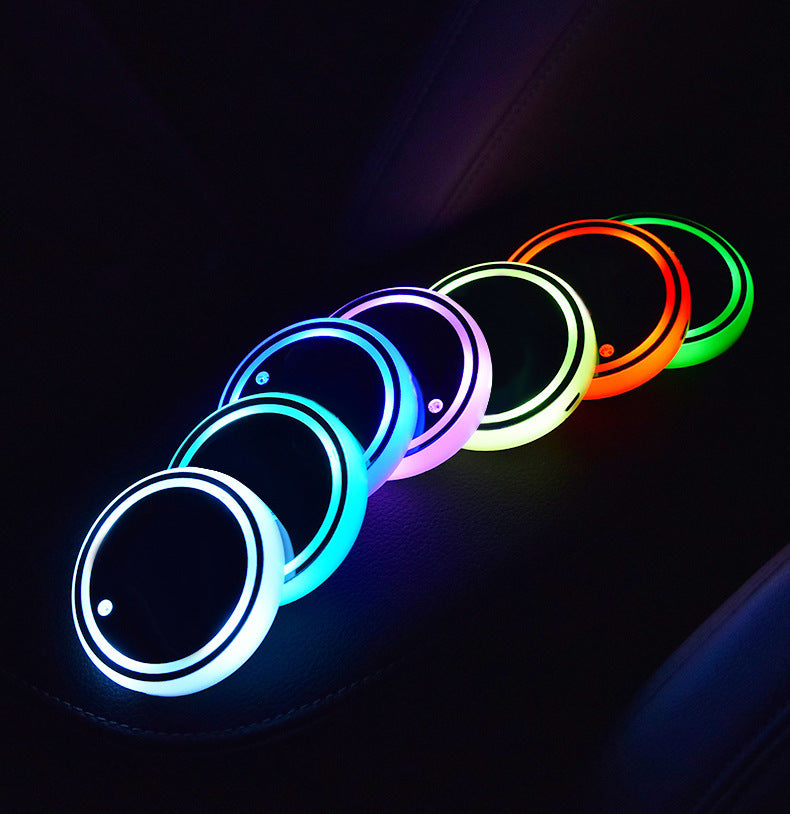 Posavasos colorido con luz LED, posavasos con carga solar y USB, antideslizante, luz ambiental para coche, automático.