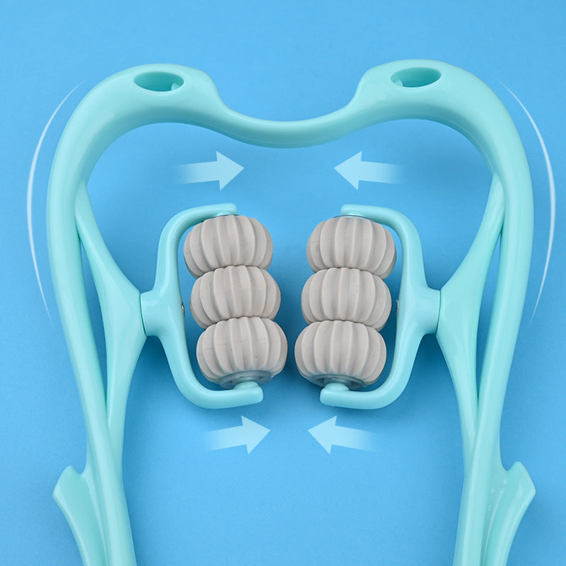 Masajeador de cuello manual de seis ruedas con rodillos de masaje para aliviar el dolor.