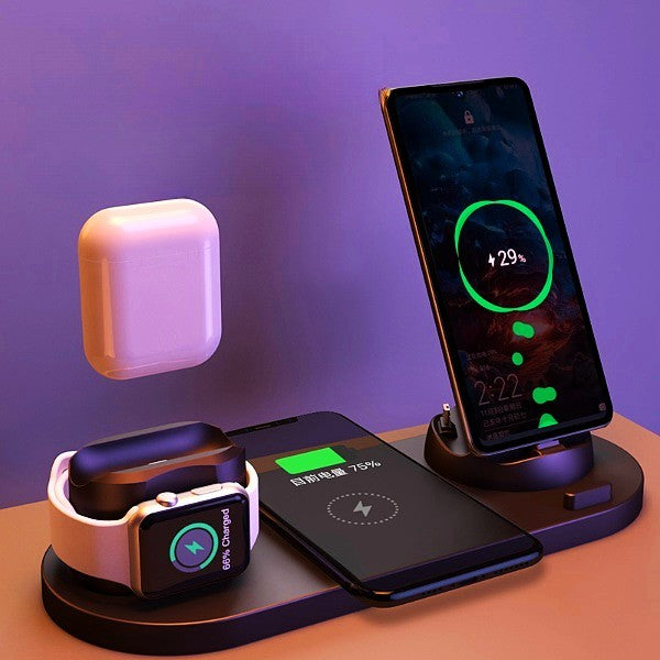Cargador inalámbrico para iPhone, cargador rápido para teléfono, base de carga rápida , reloj, estación de carga 6 en 1