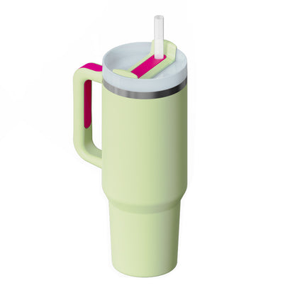Vaso de 40 oz con asa, pajita aislante, de acero inoxidable, a prueba de derrames, taza de café al vacío con tapa, taza cónica.