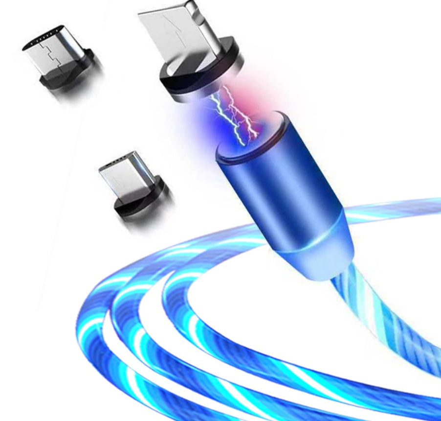 Compatible con Apple, cable de datos de transmisión magnética con luz fluida para iPhone y Android Tipo C