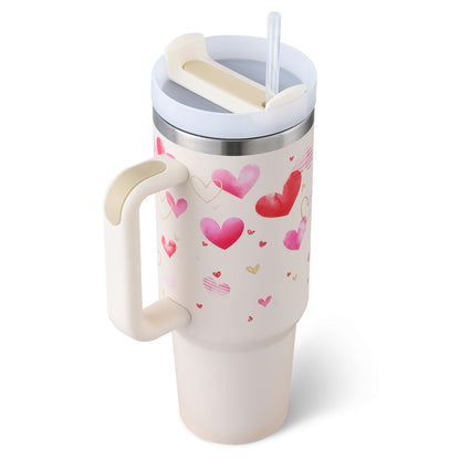 Vaso de 40 oz con asa, pajita aislante, de acero inoxidable, a prueba de derrames, taza de café al vacío con tapa, taza cónica.