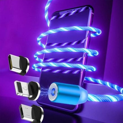 Compatible con Apple, cable de datos de transmisión magnética con luz fluida para iPhone y Android Tipo C