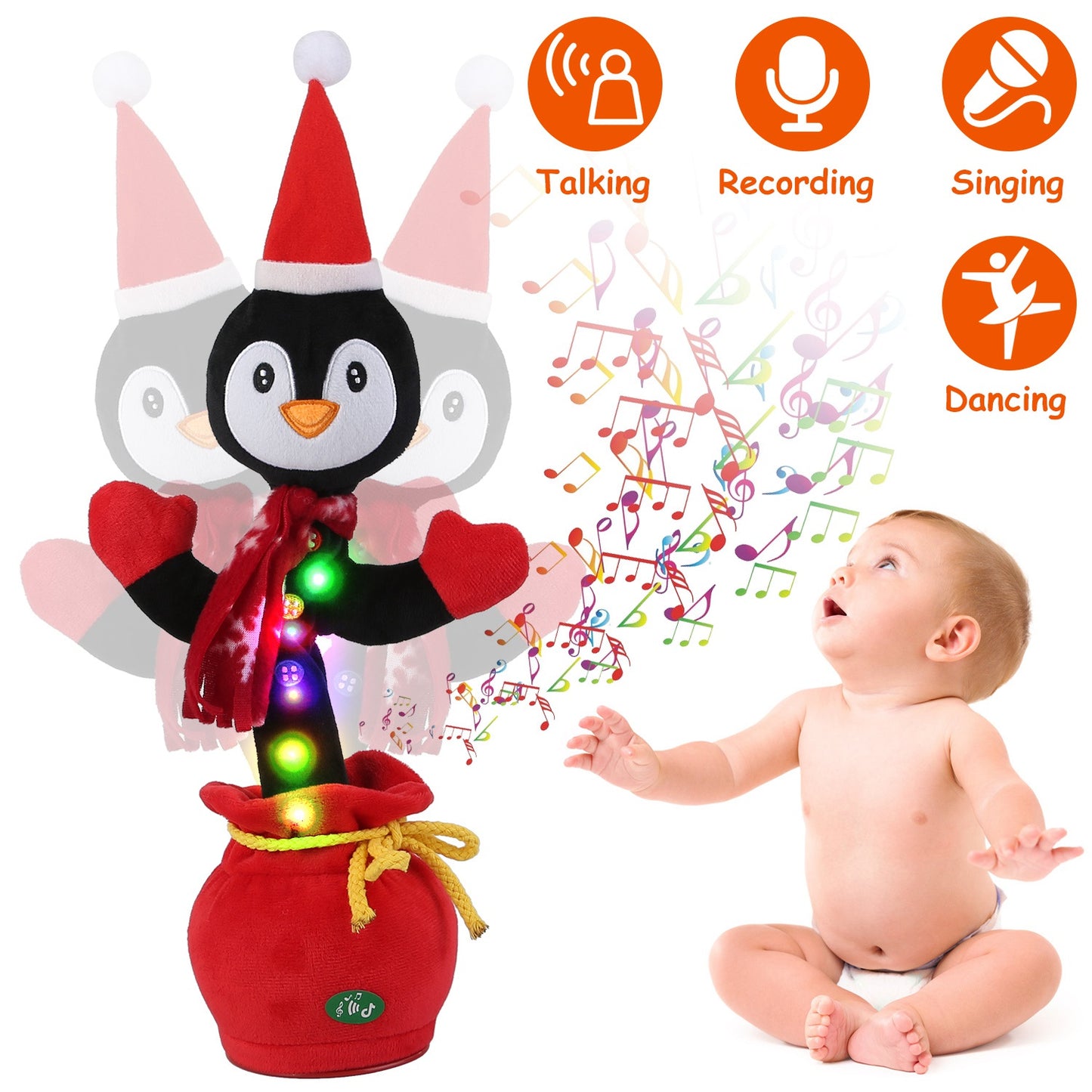 Dancing Christmas Plush Toy – Singing, Recording & Talking Back (Penguin / Moose)