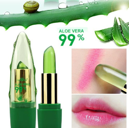 Lápiz labial de aloe vera con gel que cambia de color, hidratante, antisecado, desalinizante, de grano fino, cuidado labial.