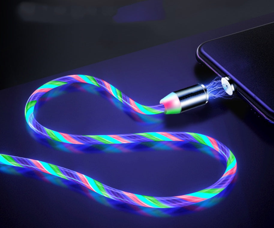 Compatible con Apple, cable de datos de transmisión magnética con luz fluida para iPhone y Android Tipo C