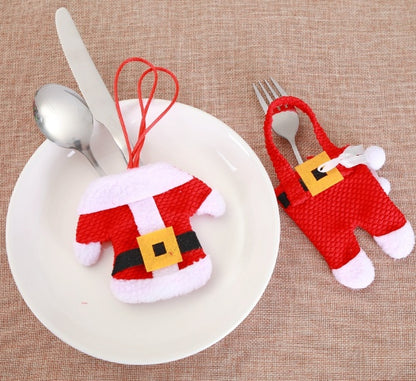 Juego de 6 cubiertos navideños para Año Nuevo, cuchillos, tenedores, pantalones, faldas y adornos navideños para el hogar.
