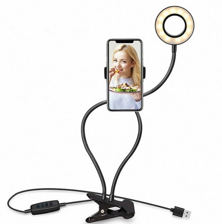 Anillo de luz LED para selfies, luz de maquillaje ajustable en vivo, soporte de 8 cm