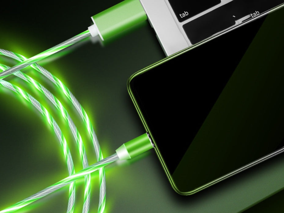Compatible con Apple, cable de datos de transmisión magnética con luz fluida para iPhone y Android Tipo C