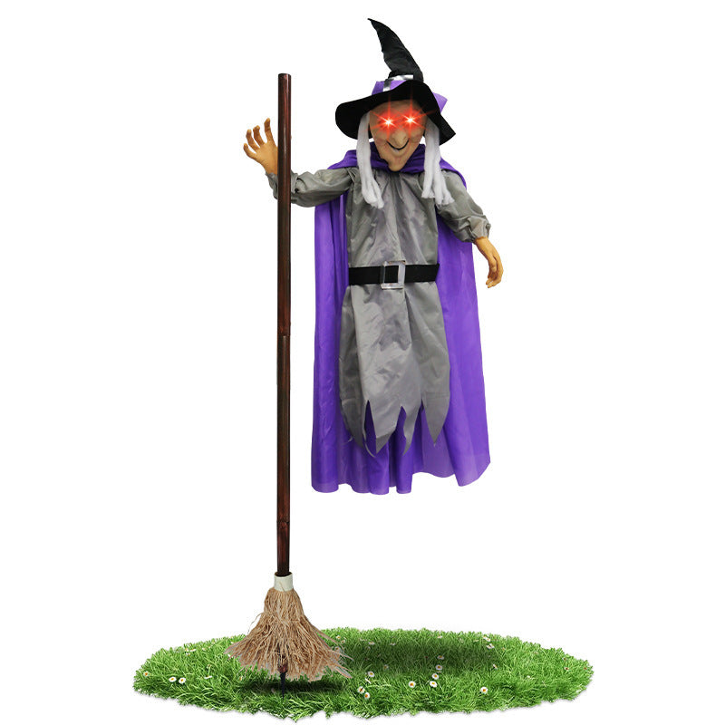 Decoración de bruja voladora de Halloween, fantasma de Halloween, animatrónicos aterradores para exteriores, accesorios de Halloween con sonido aterrador