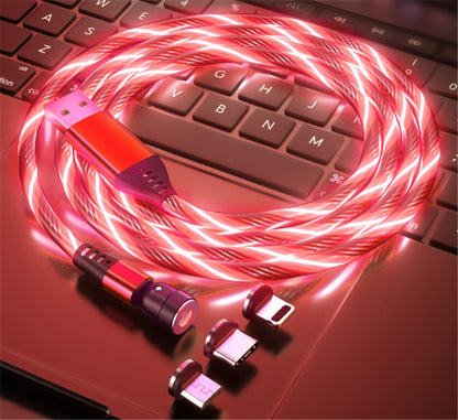 Cable magnético luminoso giratorio 540, carga rápida de 3 A, para teléfono móvil, cable micro USB tipo C para iPhone.