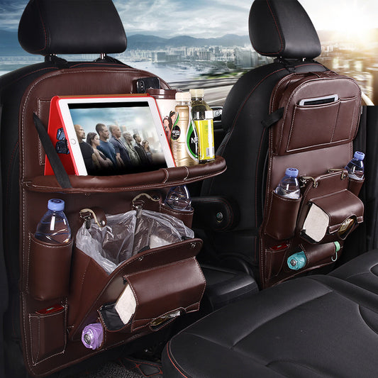 Bolsa de almacenamiento de cuero PU para coche, bandeja multifunción para el respaldo del asiento, bolsa colgante, organizador impermeable para coche