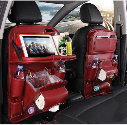 Bolsa de almacenamiento de cuero PU para coche, bandeja multifunción para el respaldo del asiento, bolsa colgante, organizador impermeable para coche