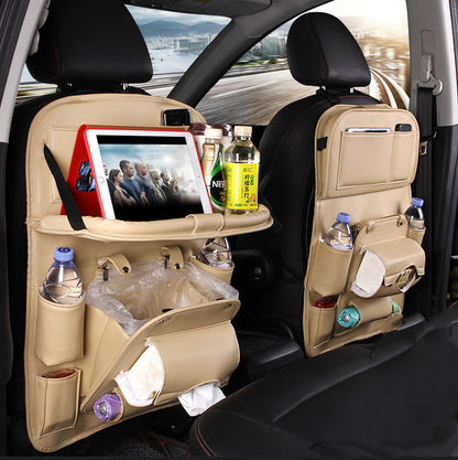 Bolsa de almacenamiento de cuero PU para coche, bandeja multifunción para el respaldo del asiento, bolsa colgante, organizador impermeable para coche