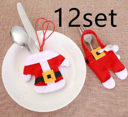 Juego de 6 cubiertos navideños para Año Nuevo, cuchillos, tenedores, pantalones, faldas y adornos navideños para el hogar.