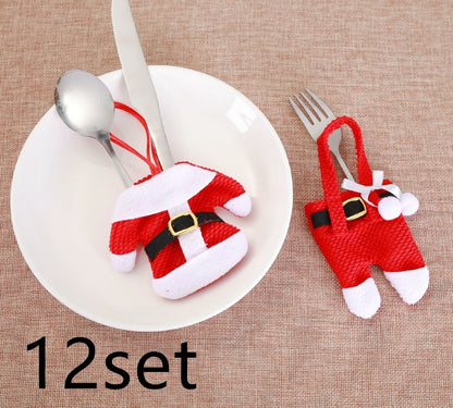 Juego de 6 cubiertos navideños para Año Nuevo, cuchillos, tenedores, pantalones, faldas y adornos navideños para el hogar.