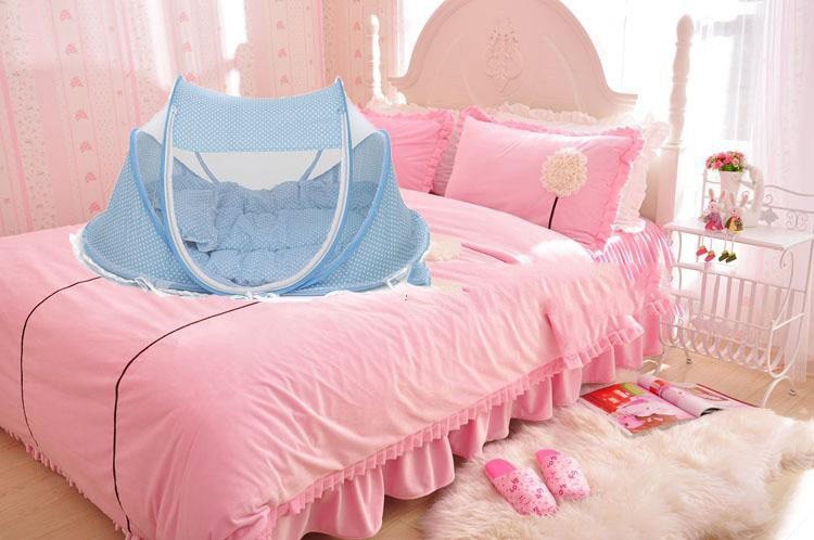 Red de cuna plegable para bebé con almohada (juego de 2 piezas)