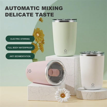 Taza automática de 350 ml con agitación automática, taza para mezclar café, leche y jugo, eléctrica de acero inoxidable con rotación lenta.