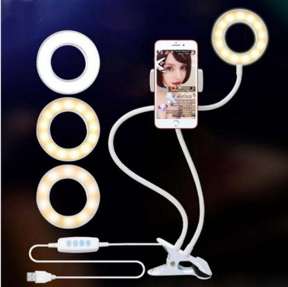 Anillo de luz LED para selfies, luz de maquillaje ajustable en vivo, soporte de 8 cm