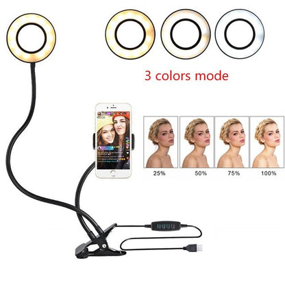 Anillo de luz LED para selfies, luz de maquillaje ajustable en vivo, soporte de 8 cm