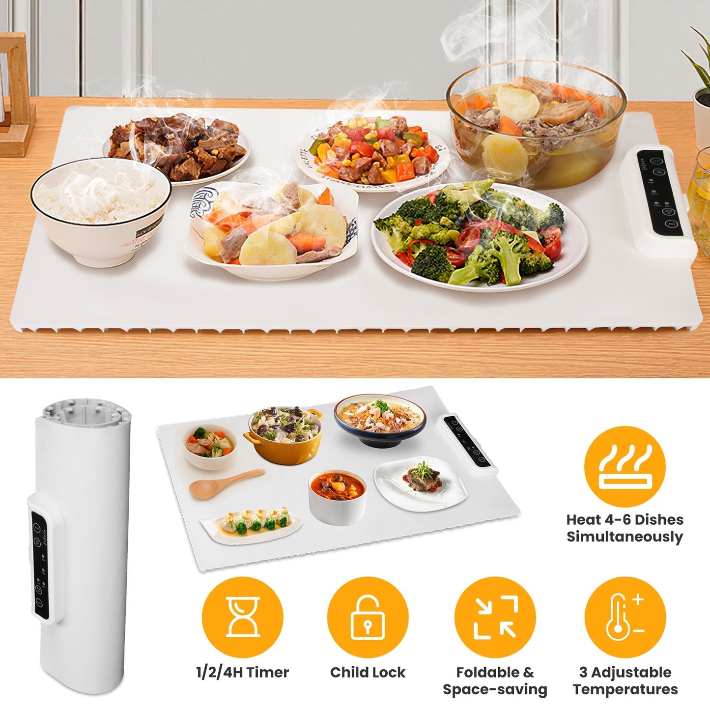 Electric Roll-Up Warming Tray with Adjustable Temperature