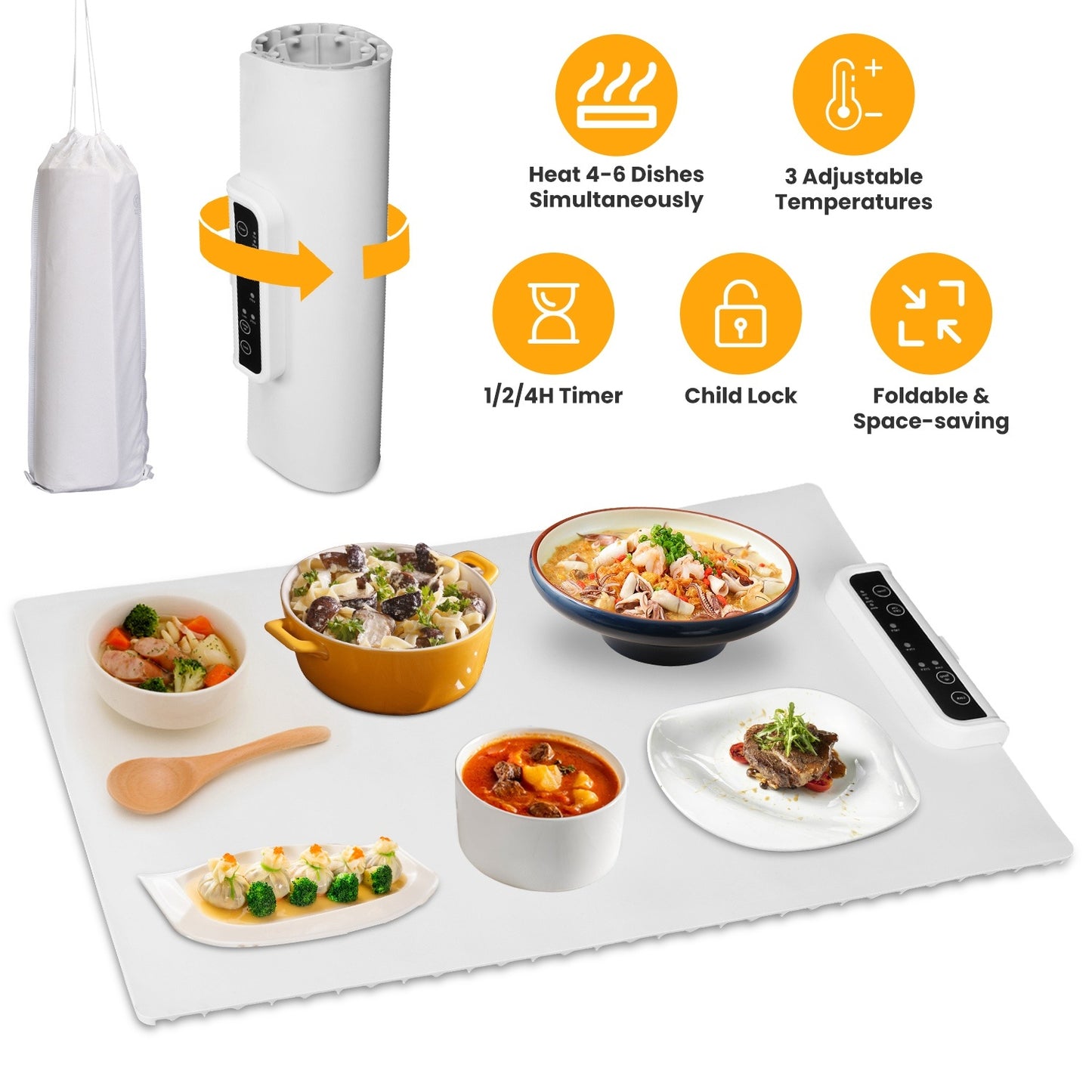 Electric Roll-Up Warming Tray with Adjustable Temperature
