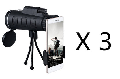 Compatible con Apple, telescopio monocular con zoom y brújula, clip para teléfono y trípode.