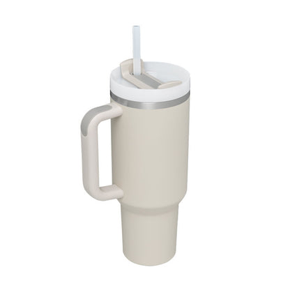 Vaso de 40 oz con asa, pajita aislante, de acero inoxidable, a prueba de derrames, taza de café al vacío con tapa, taza cónica.