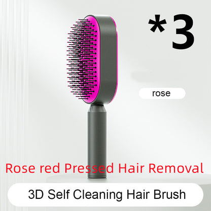 Cepillo autolimpiante para el cabello para mujeres, con una sola tecla, para la pérdida del cabello, masajeador de bolsas de aire, peine para el cuero cabelludo, cepillo antiestático.