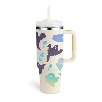 Vaso de 40 oz con asa, pajita aislante, de acero inoxidable, a prueba de derrames, taza de café al vacío con tapa, taza cónica.
