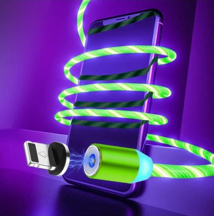Compatible con Apple, cable de datos de transmisión magnética con luz fluida para iPhone y Android Tipo C