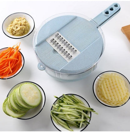 Mandolina 8 en 1, cortador de verduras, pelador de patatas, rallador de zanahorias y cebollas con colador.