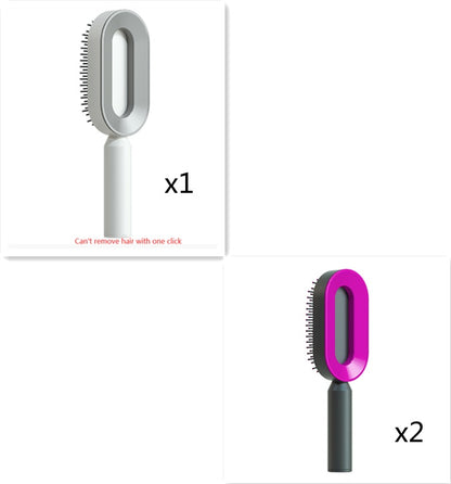 Cepillo autolimpiante para el cabello para mujeres, con una sola tecla, para la pérdida del cabello, masajeador de bolsas de aire, peine para el cuero cabelludo, cepillo antiestático.