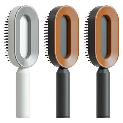 Cepillo autolimpiante para el cabello para mujeres, con una sola tecla, para la pérdida del cabello, masajeador de bolsas de aire, peine para el cuero cabelludo, cepillo antiestático.